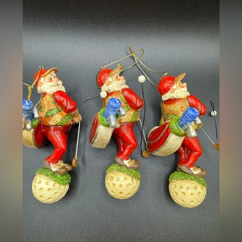 Set of 3 Vintage Golfing Santa Christmas Ornaments